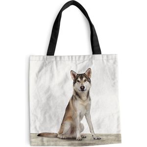 MuchoWow® Schoudertas - Strandtas - Big Shopper - Boodschappentas - Wolf - Dieren - Hout - Jongens - Meisjes - Kinderen - 40x40 cm - Katoenen tas