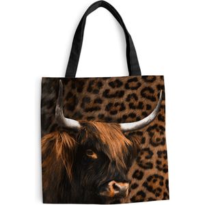 MuchoWow® Schoudertas - Strandtas - Big Shopper - Boodschappentas - Schotse Hooglander - Koe - Panter - 45x45 cm - Katoenen tas