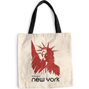 MuchoWow® Schoudertas - Strandtas - Big Shopper - Boodschappentas - New York - Vrijheidsbeeld - Roze - 40x40 cm - Katoenen tas