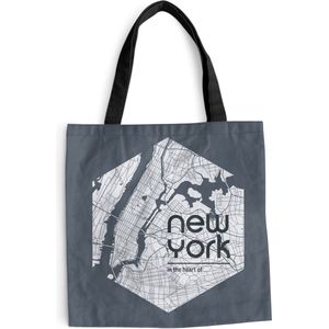 MuchoWow® Schoudertas - Strandtas - Big Shopper - Boodschappentas - New York - Plattegrond - Zeshoek - 40x40 cm - Katoenen tas - Stadskaart