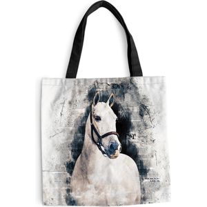 MuchoWow® Schoudertas - Strandtas - Big Shopper - Boodschappentas - Paard - Hoofdstel - Krant - Meisjes - Kinderen - Meiden - 40x40 cm - Katoenen tas