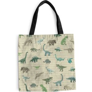 MuchoWow® Schoudertas - Strandtas - Big Shopper - Boodschappentas - Dinosaurus - Bruin - Groen - Jongens - Meisjes - Kinderen - 40x40 cm - Katoenen tas