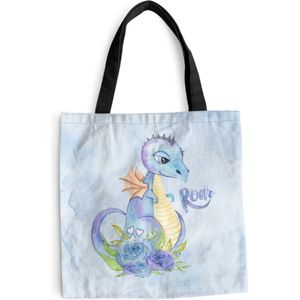 MuchoWow® Schoudertas - Strandtas - Big Shopper - Boodschappentas - Dinosaurus - Blauw - Kinderkamer - Jongens - Meisjes - Kinderen - 40x40 cm - Katoenen tas