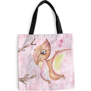 MuchoWow® Schoudertas - Strandtas - Big Shopper - Boodschappentas - Dino - Vleugels - Kinderkamer - Meisjes - Kinderen - Roze - Kids - 40x40 cm - Katoenen tas