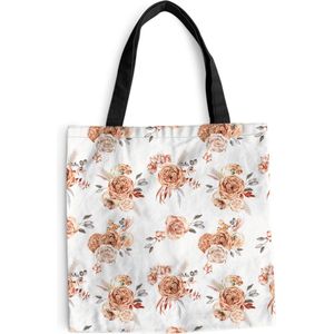 MuchoWow® Schoudertas - Strandtas - Big Shopper - Boodschappentas - Bloemen - Boho - Wit - 40x40 cm - Katoenen tas