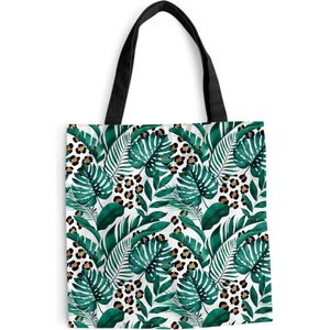 MuchoWow® Schoudertas - Strandtas - Big Shopper - Boodschappentas - Tropisch - Palmblad - Panterprint - 40x40 cm - Katoenen tas