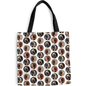 MuchoWow® Schoudertas - Strandtas - Big Shopper - Boodschappentas - Meisje met de parel - Patronen - Kleur - 45x45 cm - Katoenen tas