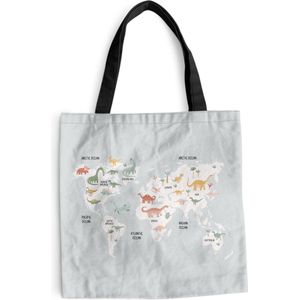 MuchoWow® Schoudertas - Strandtas - Big Shopper - Boodschappentas - Kaart - Kind - Dino - 40x40 cm - Katoenen tas