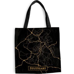 MuchoWow® Schoudertas - Strandtas - Big Shopper - Boodschappentas - Kaart - Stuttgart - Duitsland - Goud - Zwart - 45x45 cm - Katoenen tas