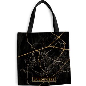 MuchoWow® Schoudertas - Strandtas - Big Shopper - Boodschappentas - Kaart - La Louvière - België - Goud - Zwart - 45x45 cm - Katoenen tas