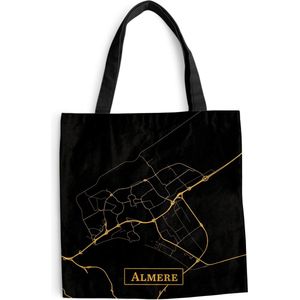 MuchoWow® Schoudertas - Strandtas - Big Shopper - Boodschappentas - Plattegrond - Almere - Goud - Zwart - 40x40 cm - Katoenen tas - Stadskaart