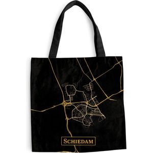 MuchoWow® Schoudertas - Strandtas - Big Shopper - Boodschappentas - Stadskaart - Schiedam - Goud - Zwart - 45x45 cm - Katoenen tas