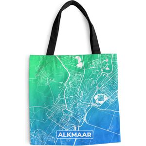 MuchoWow® Schoudertas - Strandtas - Big Shopper - Boodschappentas - Stadskaart - Alkmaar - Nederland - Blauw - 45x45 cm - Katoenen tas