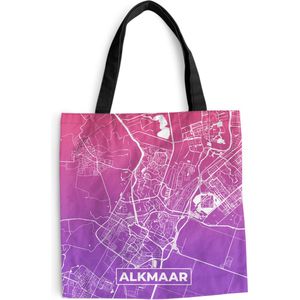 MuchoWow® Schoudertas - Strandtas - Big Shopper - Boodschappentas - Stadskaart - Alkmaar - Nederland - Paars - 45x45 cm - Katoenen tas