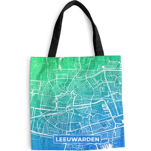 MuchoWow® Schoudertas - Strandtas - Big Shopper - Boodschappentas - Stadskaart - Leeuwarden - Blauw - Groen - 45x45 cm - Katoenen tas