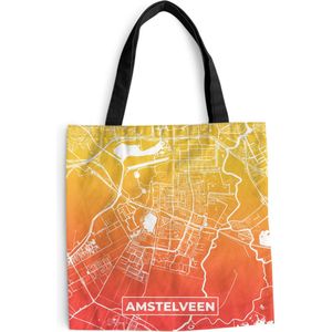 MuchoWow® Schoudertas - Strandtas - Big Shopper - Boodschappentas - Stadskaart - Amstelveen - Geel - Oranje - 40x40 cm - Katoenen tas