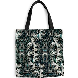 MuchoWow® Schoudertas - Strandtas - Big Shopper - Boodschappentas - Dierenprint - Wit - Turquoise - Schubben - 40x40 cm - Katoenen tas