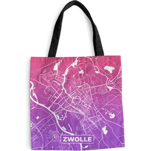 MuchoWow® Schoudertas - Strandtas - Big Shopper - Boodschappentas - Stadskaart - Zwolle - Nederland - Paars - 45x45 cm - Katoenen tas