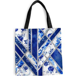 MuchoWow® Schoudertas - Strandtas - Big Shopper - Boodschappentas - Delfts blauw - Patroon - Abstract - 40x40 cm - Katoenen tas
