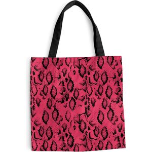 MuchoWow® Schoudertas - Strandtas - Big Shopper - Boodschappentas - Slangenprint - Dieren - Roze - 40x40 cm - Katoenen tas