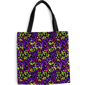 MuchoWow® Schoudertas - Strandtas - Big Shopper - Boodschappentas - Dierenprint - Neon - Paars - Geel - 40x40 cm - Katoenen tas