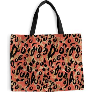 MuchoWow® Schoudertas - Strandtas - Big Shopper - Boodschappentas - Roze - Panterprint - Goud - Luxe - 50x40 cm - Katoenen tas