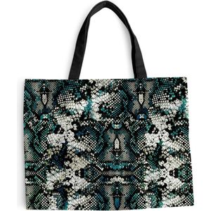 MuchoWow® Schoudertas - Strandtas - Big Shopper - Boodschappentas - Dierenprint - Wit - Turquoise - Schubben - 50x40 cm - Katoenen tas