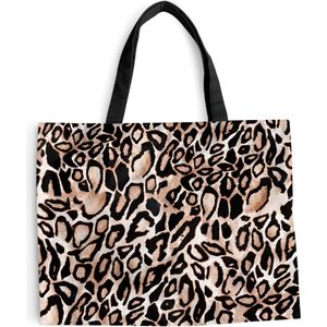 MuchoWow® Schoudertas - Strandtas - Big Shopper - Boodschappentas - Panterprint - Vlekken - Zwart - 50x40 cm - Katoenen tas