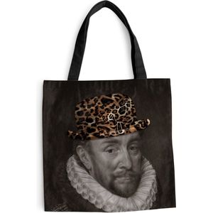 MuchoWow® Schoudertas - Strandtas - Big Shopper - Boodschappentas - Willem van Oranje - Hoed - Panterprint - 40x40 cm - Katoenen tas