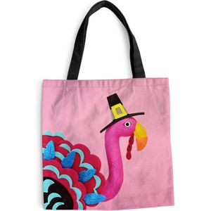 MuchoWow® Schoudertas - Strandtas - Big Shopper - Boodschappentas - Flamingo in kalkoenkostuum - 40x40 cm - Katoenen tas