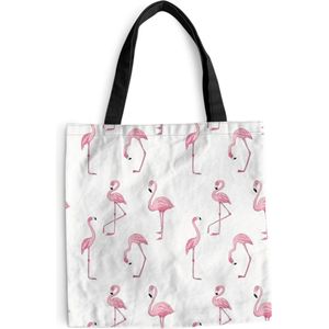 MuchoWow® Schoudertas - Strandtas - Big Shopper - Boodschappentas - Patroon met roze flamingo's - 40x40 cm - Katoenen tas