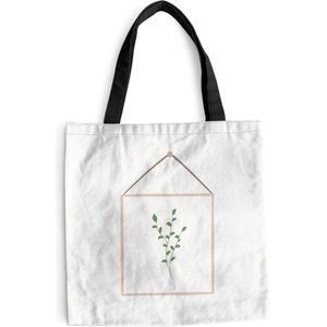 MuchoWow® Schoudertas - Strandtas - Big Shopper - Boodschappentas - Bladeren - Plant - Lijst - 40x40 cm - Katoenen tas