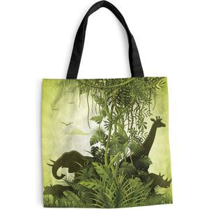 MuchoWow® Schoudertas - Strandtas - Big Shopper - Boodschappentas - Groene illustratie van Afrika met wilde dieren - 40x40 cm - Katoenen tas