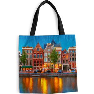 MuchoWow® Schoudertas - Strandtas - Big Shopper - Boodschappentas - Amsterdam - Grachten - Architectuur - 45x45 cm - Katoenen tas