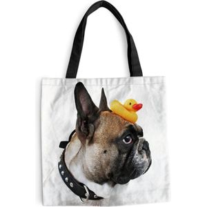 MuchoWow® Schoudertas - Strandtas - Big Shopper - Boodschappentas - Badeend - Hond - Wit - 45x45 cm - Katoenen tas
