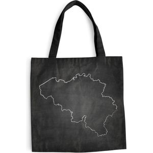 MuchoWow® Schoudertas - Strandtas - Big Shopper - Boodschappentas - Zwart-wit illustratie van België op een schoolbord - 45x45 cm - Katoenen tas
