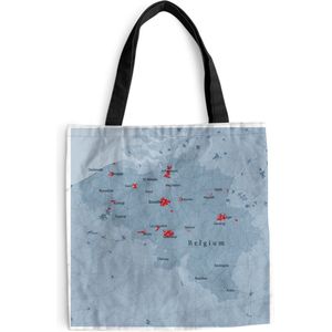 MuchoWow® Schoudertas - Strandtas - Big Shopper - Boodschappentas - Een illustratie van België in een blauwe tint - 45x45 cm - Katoenen tas