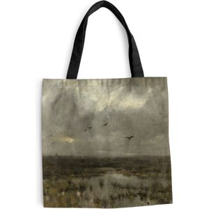MuchoWow® Schoudertas - Strandtas - Big Shopper - Boodschappentas - Het moeras - Schilderij van Anton Mauve - 45x45 cm - Katoenen tas
