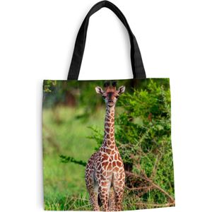 MuchoWow® Schoudertas - Strandtas - Big Shopper - Boodschappentas - Baby - Giraffe - Planten - 45x45 cm - Katoenen tas