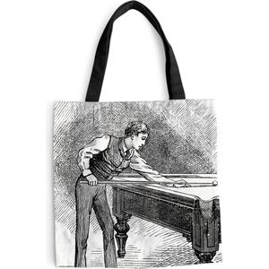 MuchoWow® Schoudertas - Strandtas - Big Shopper - Boodschappentas - Een historische illustratie van een man die biljart speelt - 45x45 cm - Katoenen tas
