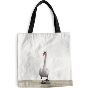 MuchoWow® Schoudertas - Strandtas - Big Shopper - Boodschappentas - Zwaan - Dieren - Vogel - Jongens - Meiden - Kinderen - 40x40 cm - Katoenen tas