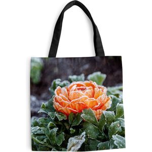 MuchoWow® Schoudertas - Strandtas - Big Shopper - Boodschappentas - Oranje - Bloem - Winter - 40x40 cm - Katoenen tas