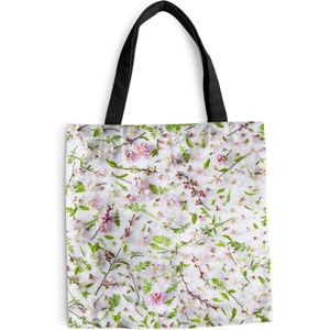 MuchoWow® Schoudertas - Strandtas - Big Shopper - Boodschappentas - Een wit met roze bloemdessin - 40x40 cm - Katoenen tas