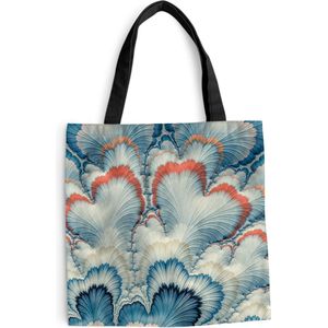 MuchoWow® Schoudertas - Strandtas - Big Shopper - Boodschappentas - Een wit met blauw bloemdessin - 40x40 cm - Katoenen tas