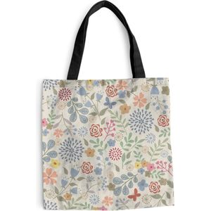 MuchoWow® Schoudertas - Strandtas - Big Shopper - Boodschappentas - Een bloemdessin illustratie met veel bloemen - 40x40 cm - Katoenen tas