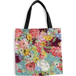MuchoWow® Schoudertas - Strandtas - Big Shopper - Boodschappentas - Een kleurrijke bloemdessin illustratie - 40x40 cm - Katoenen tas