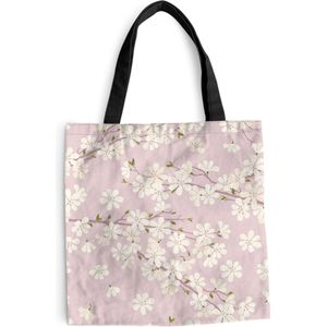 MuchoWow® Schoudertas - Strandtas - Big Shopper - Boodschappentas - Een illustratie van bloemdessin van kersenbloesem - 40x40 cm - Katoenen tas