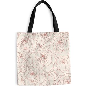 MuchoWow® Schoudertas - Strandtas - Big Shopper - Boodschappentas - Een bloemdessin illustratie van roze rozen - 40x40 cm - Katoenen tas