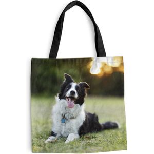 MuchoWow® Schoudertas - Strandtas - Big Shopper - Boodschappentas - Een gelukkige border collie met zijn tong uit de mond - 40x40 cm - Katoenen tas