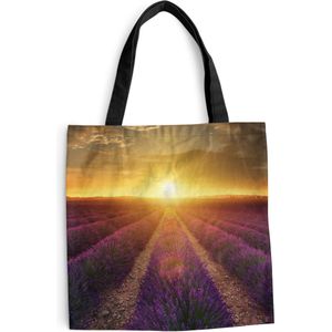 MuchoWow® Schoudertas - Strandtas - Big Shopper - Boodschappentas - Zonsondergang - Lavendel - Frankrijk - 45x45 cm - Katoenen tas